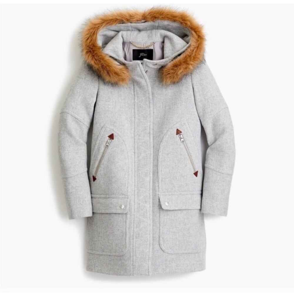 J.Crew Coat Womens 4 Gray Chateau Parka Italian Stadium Cloth Wool Classic New